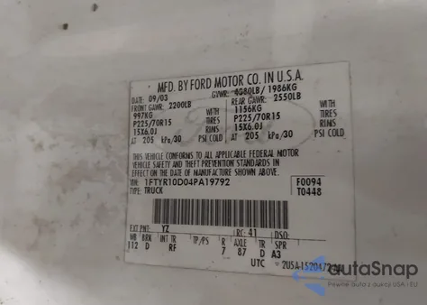 2004 Ford Ranger Xl/Xlt z USA, uszkodzony, nr VIN 1FTYR10D04PA19792